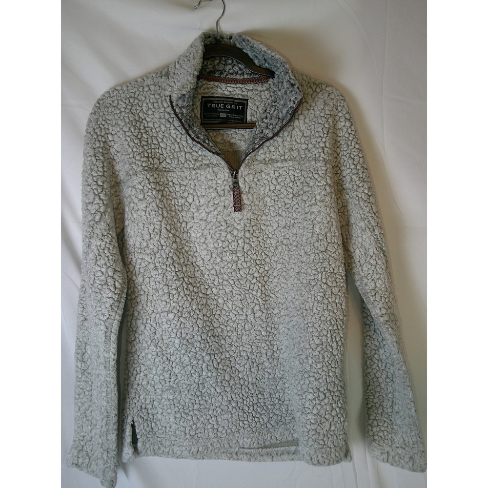 TRUE GRIT Sherpa Fleece Pullover Quarter Zip Gray XS